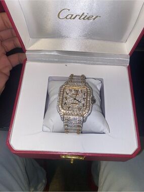 Cartier Gold and Silver Paved Diamond Bracelet Watch